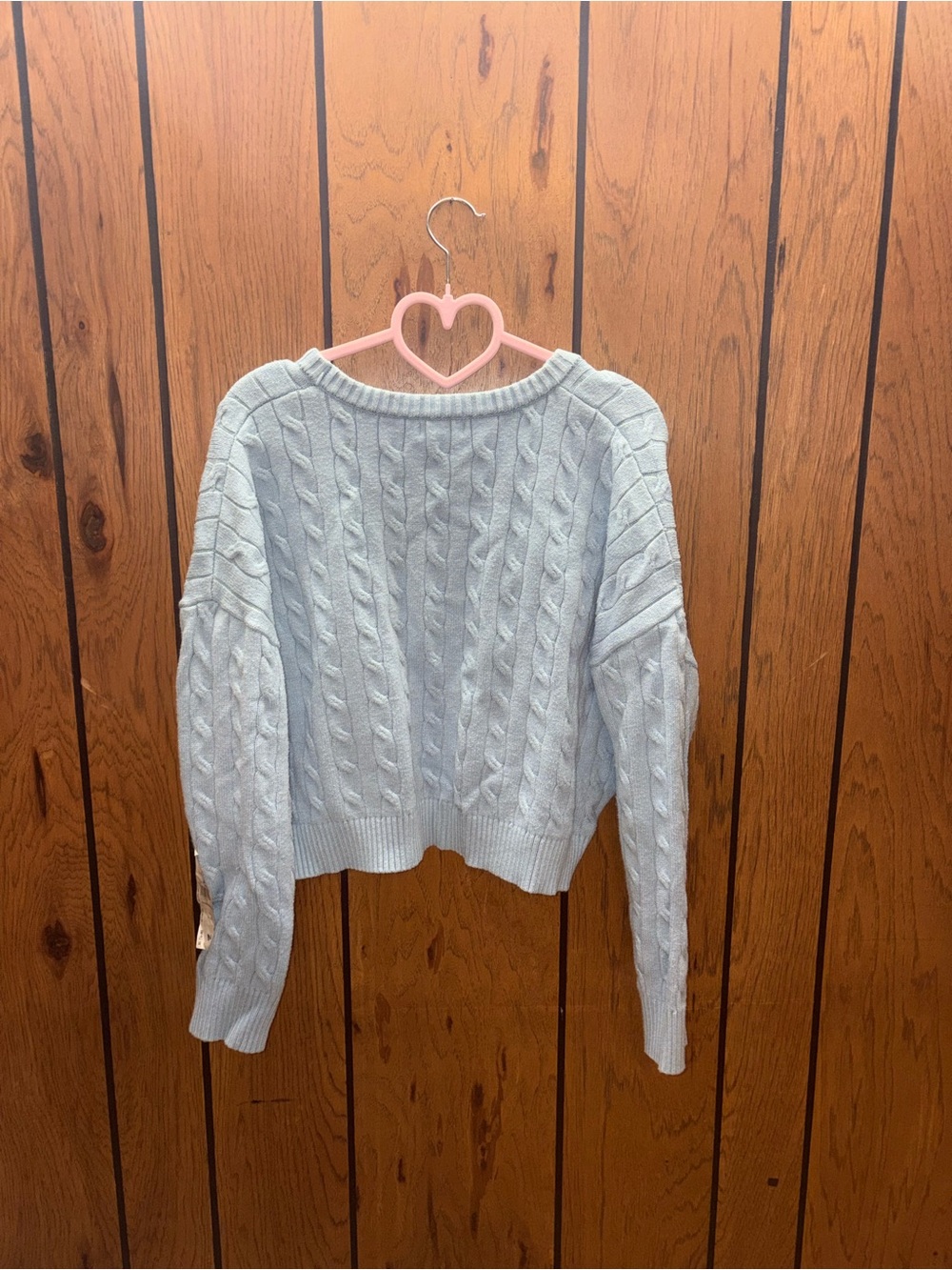 Women's Light Blue Cable-Knit Crewneck Sweater